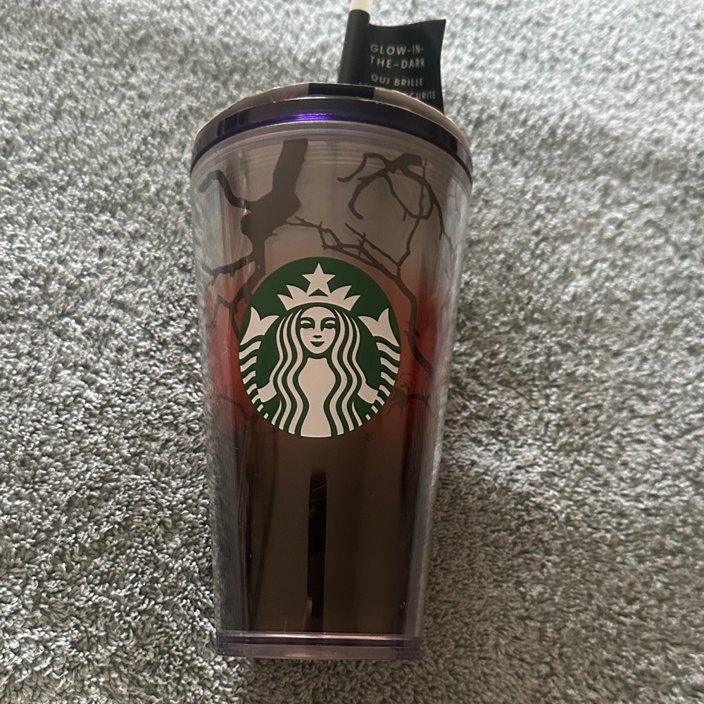 Starbucks Halloween 16oz Green White Logo Tumbler with stickers